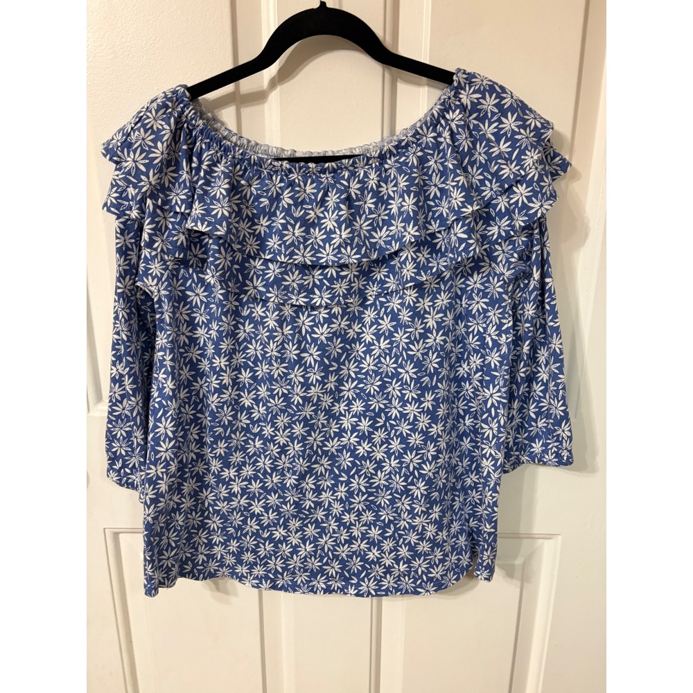 J. Jill | Off Shoulder Ruffle Floral Top | Size M || Blue|